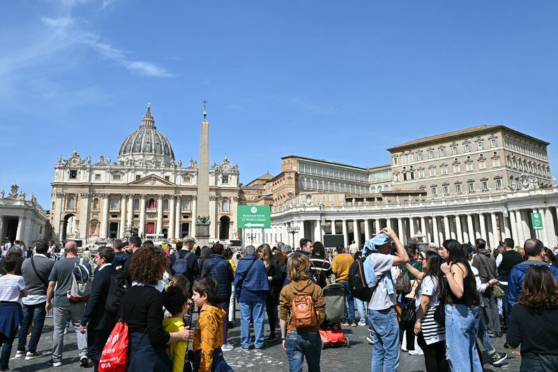 People gather at St Peter's square in Rome on Monday following the death of Pope Francis. Photo: Getty Images